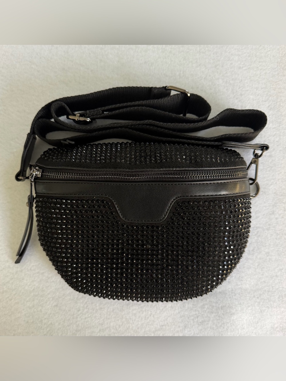 Black Crystal Embellished Crossbody Belt Bag